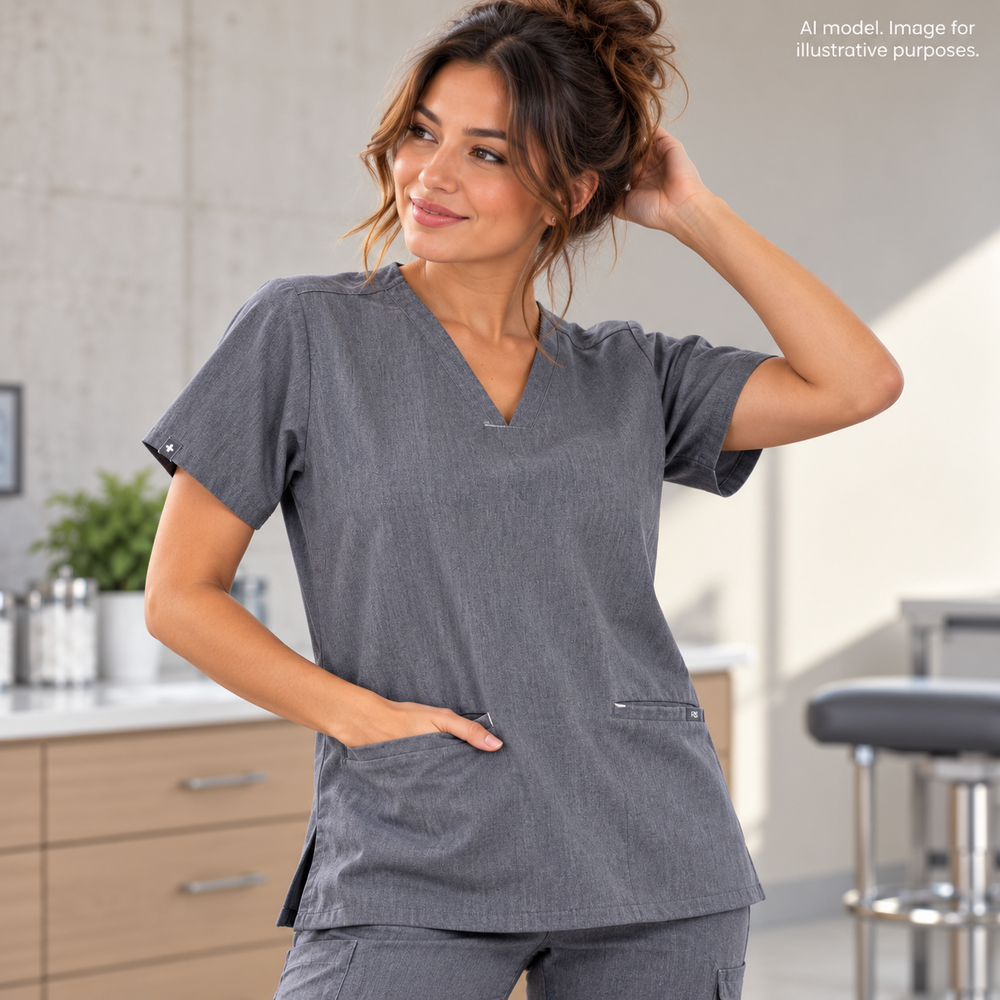 FIGS Scrub Top Womens Medium Gray Technical Collection V-Neck Pockets Medical